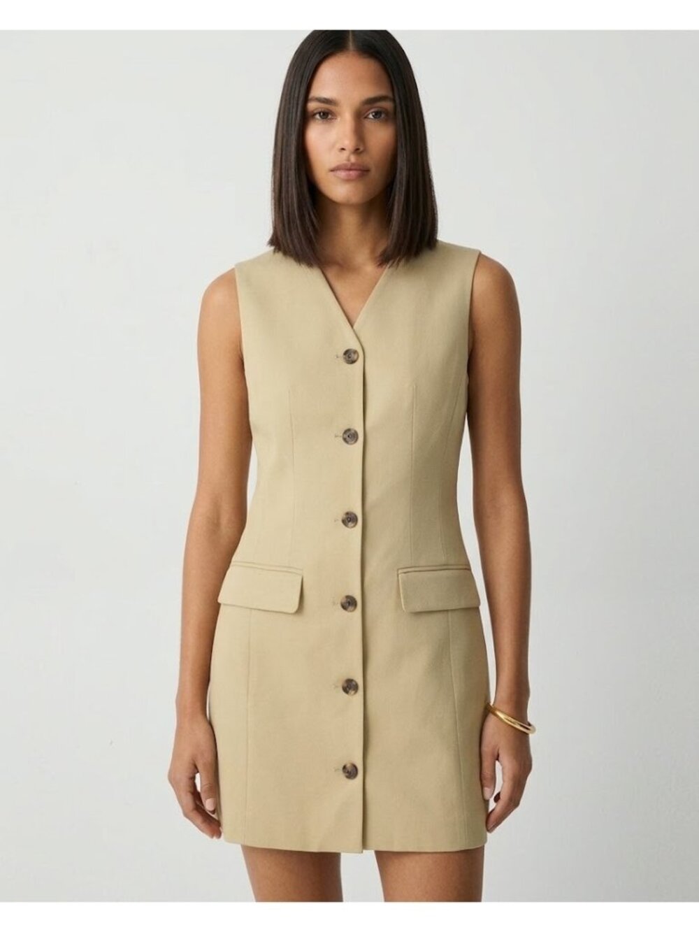NWT Theory Sleeveless Blazer Mini in Trench Cotton Chino Shirt Dress 0